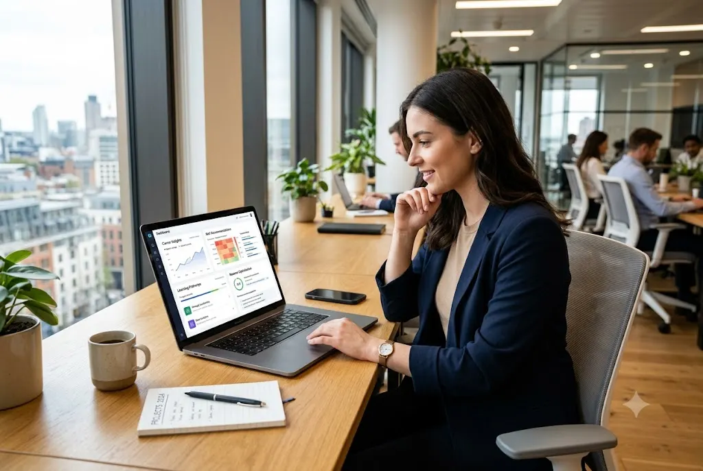 Professional using AI for career development to improve career planning and professional skills.
