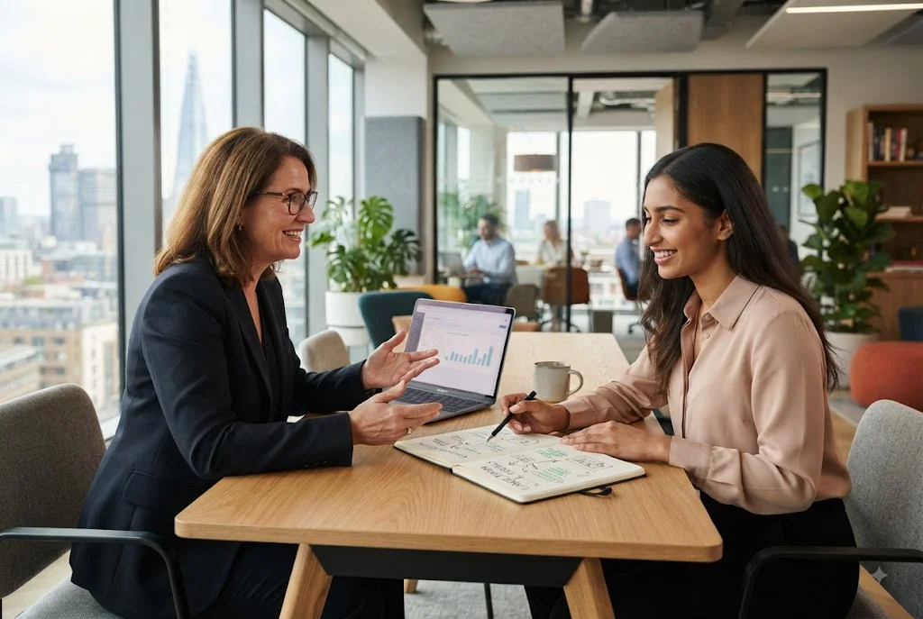 Career coaching session helping a professional plan career development